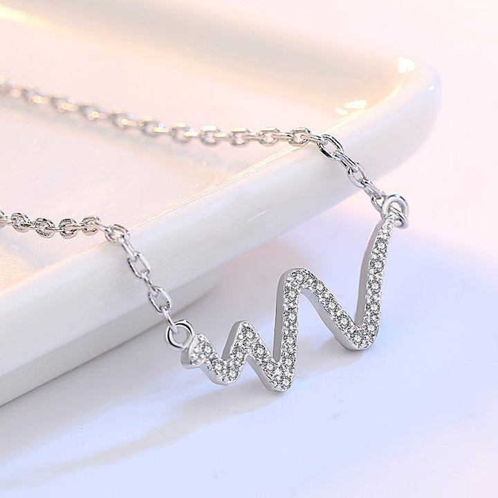 Silver Necklace Korean Lightning Necklace Female Simple ECG Decoding Short Necklace Clavicle Chain With Jewelry by LUXE AHMAR – Available at LUXE AHMAR