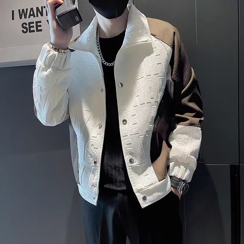 Slim - fitting Patchwork Cardigan Contrast Color Trendy All - matching Slim Fit Coat by LUXE AHMAR – Available at LUXE AHMAR