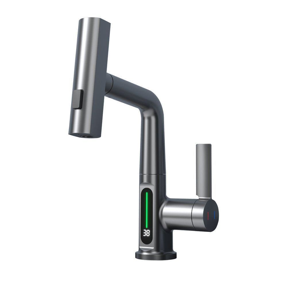 Smart Digital Display Faucet – 360° Rotating Pull - Out Basin Tap with LED Temperature Display, Modern Copper Mixer for Kitchen & Bathroom by LUXE AHMAR – Available at LUXE AHMAR