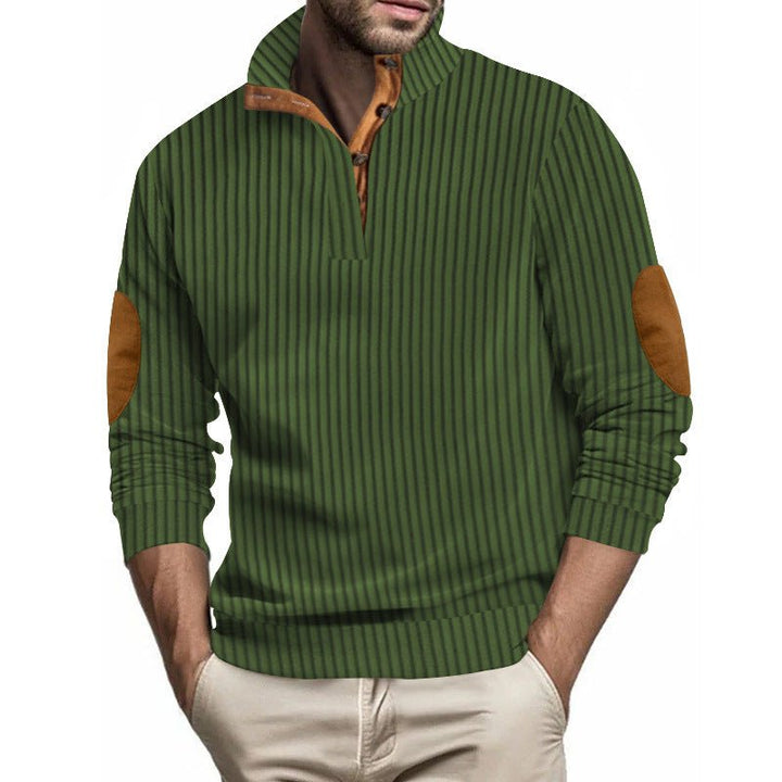 Stand Collar Men's Casual Vertical Stripes Jacquard Sweater by LUXE AHMAR – Available at LUXE AHMAR