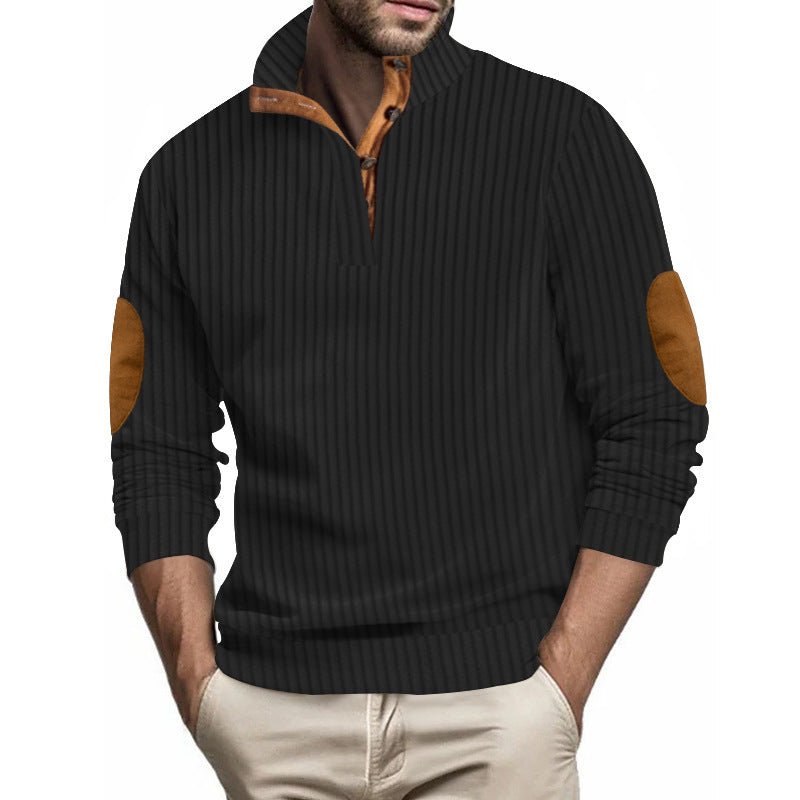 Stand Collar Men's Casual Vertical Stripes Jacquard Sweater by LUXE AHMAR – Available at LUXE AHMAR
