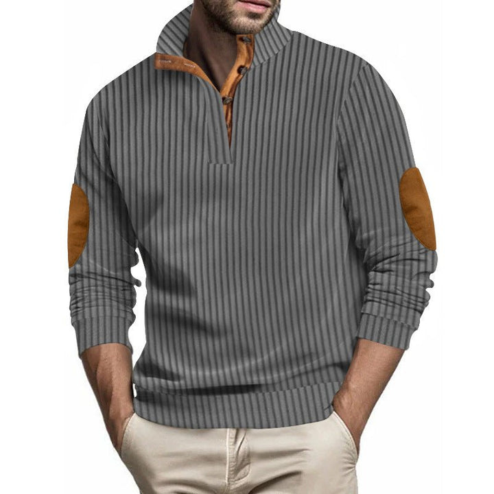 Stand Collar Men's Casual Vertical Stripes Jacquard Sweater by LUXE AHMAR – Available at LUXE AHMAR