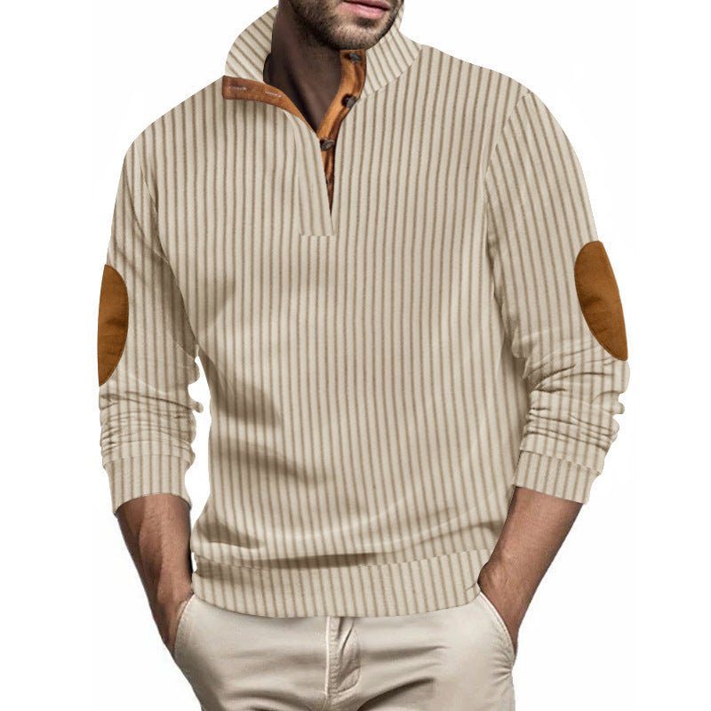 Stand Collar Men's Casual Vertical Stripes Jacquard Sweater by LUXE AHMAR – Available at LUXE AHMAR