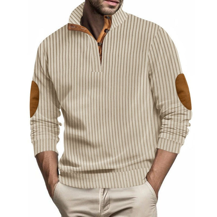 Stand Collar Men's Casual Vertical Stripes Jacquard Sweater by LUXE AHMAR – Available at LUXE AHMAR