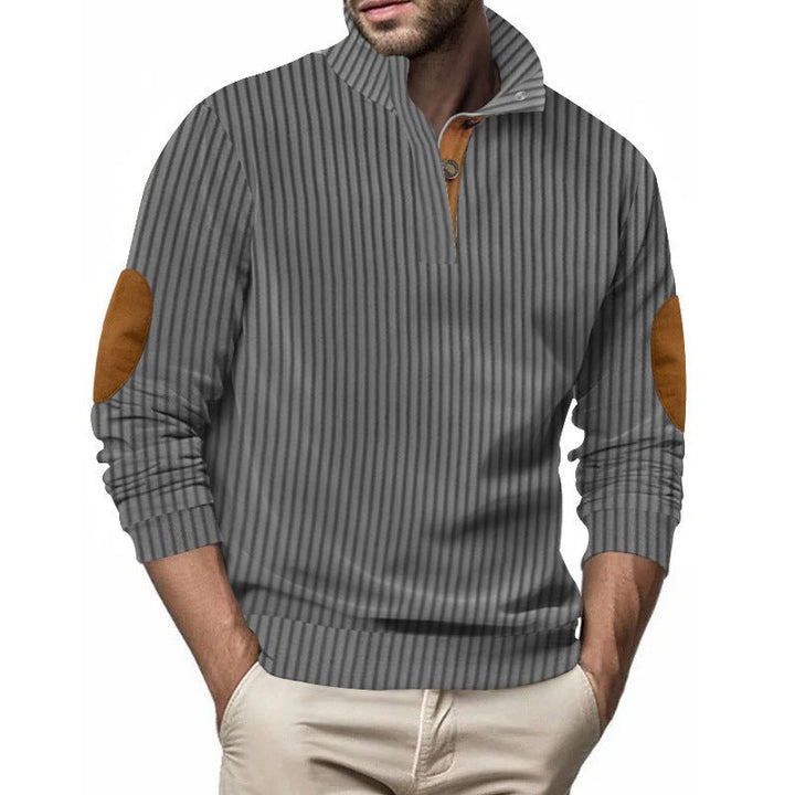 Stand Collar Men's Casual Vertical Stripes Jacquard Sweater by LUXE AHMAR – Available at LUXE AHMAR