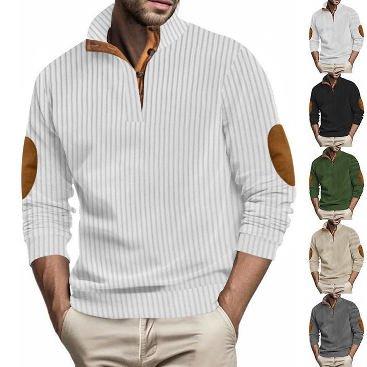 Stand Collar Men's Casual Vertical Stripes Jacquard Sweater by LUXE AHMAR – Available at LUXE AHMAR
