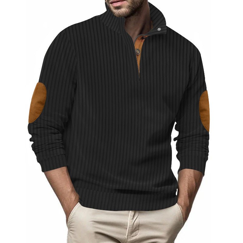 Stand Collar Men's Casual Vertical Stripes Jacquard Sweater by LUXE AHMAR – Available at LUXE AHMAR