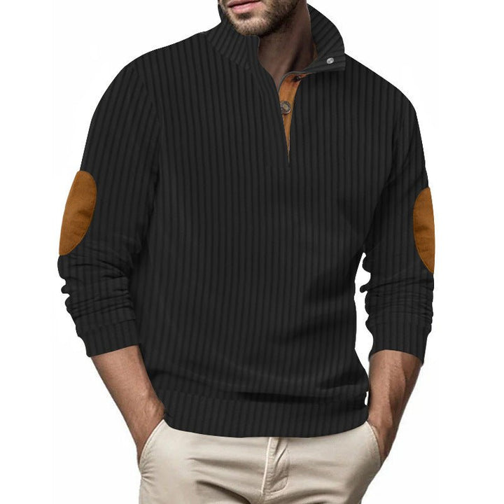 Stand Collar Men's Casual Vertical Stripes Jacquard Sweater by LUXE AHMAR – Available at LUXE AHMAR