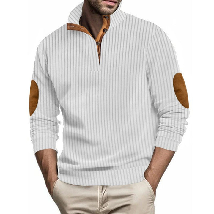 Stand Collar Men's Casual Vertical Stripes Jacquard Sweater by LUXE AHMAR – Available at LUXE AHMAR