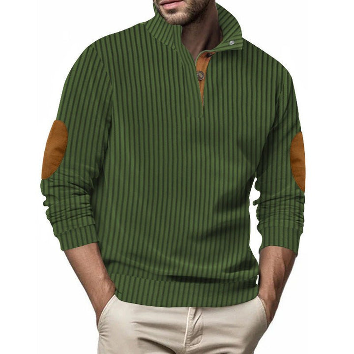 Stand Collar Men's Casual Vertical Stripes Jacquard Sweater by LUXE AHMAR – Available at LUXE AHMAR