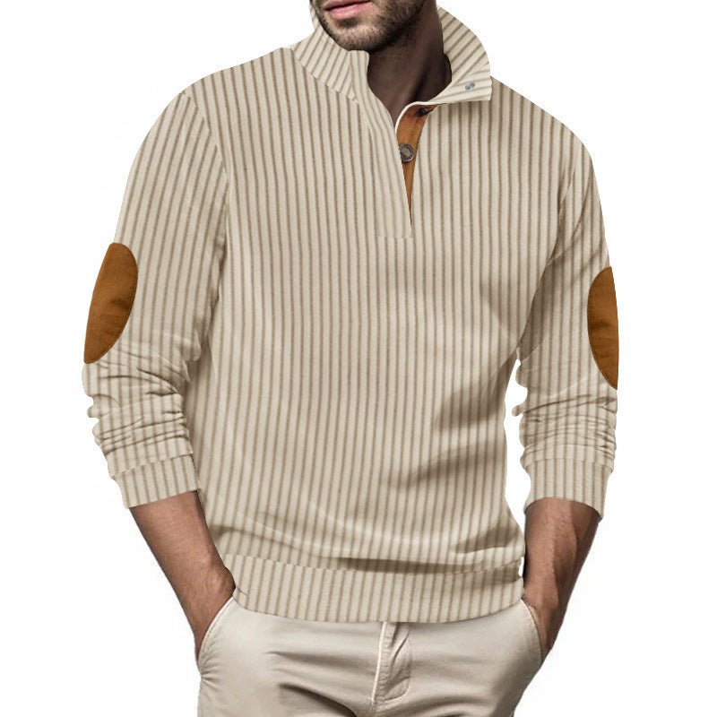 Stand Collar Men's Casual Vertical Stripes Jacquard Sweater by LUXE AHMAR – Available at LUXE AHMAR