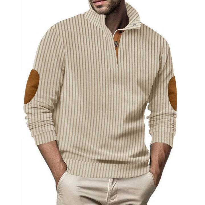 Stand Collar Men's Casual Vertical Stripes Jacquard Sweater by LUXE AHMAR – Available at LUXE AHMAR