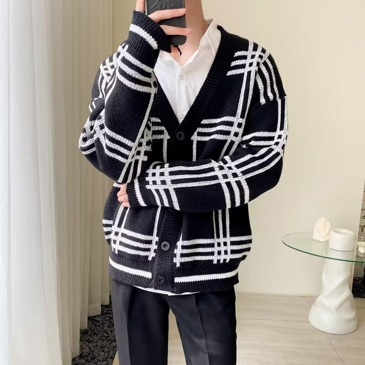 Striped Knitted Cardigan Coat Retro Men by LUXE AHMAR – Available at LUXE AHMAR