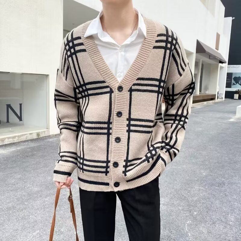 Striped Knitted Cardigan Coat Retro Men by LUXE AHMAR – Available at LUXE AHMAR