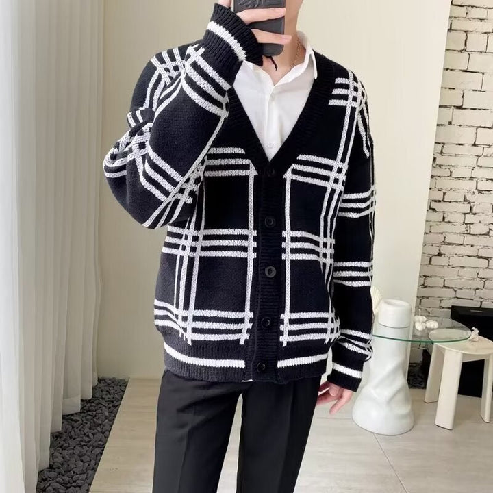Striped Knitted Cardigan Coat Retro Men by LUXE AHMAR – Available at LUXE AHMAR