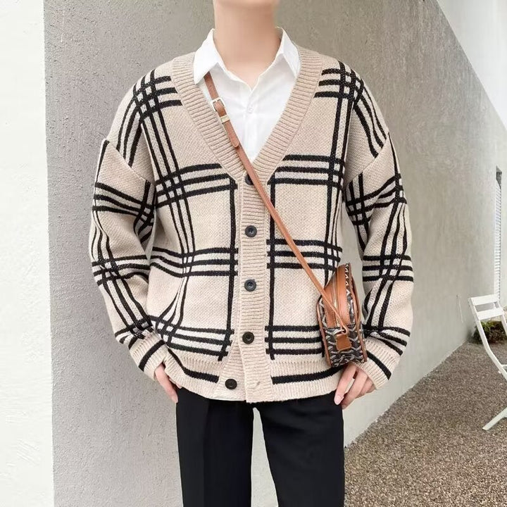 Striped Knitted Cardigan Coat Retro Men by LUXE AHMAR – Available at LUXE AHMAR