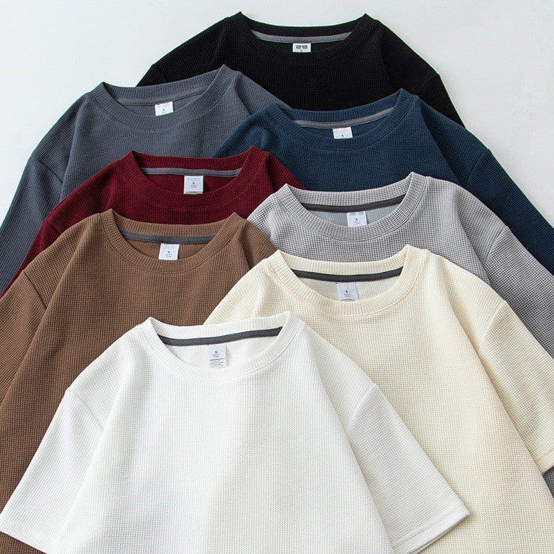 Summer Japanese Round Neck Half Sleeve Top – Loose Casual Solid Color T-Shirt for Men by LUXE AHMAR – Available at LUXE AHMAR