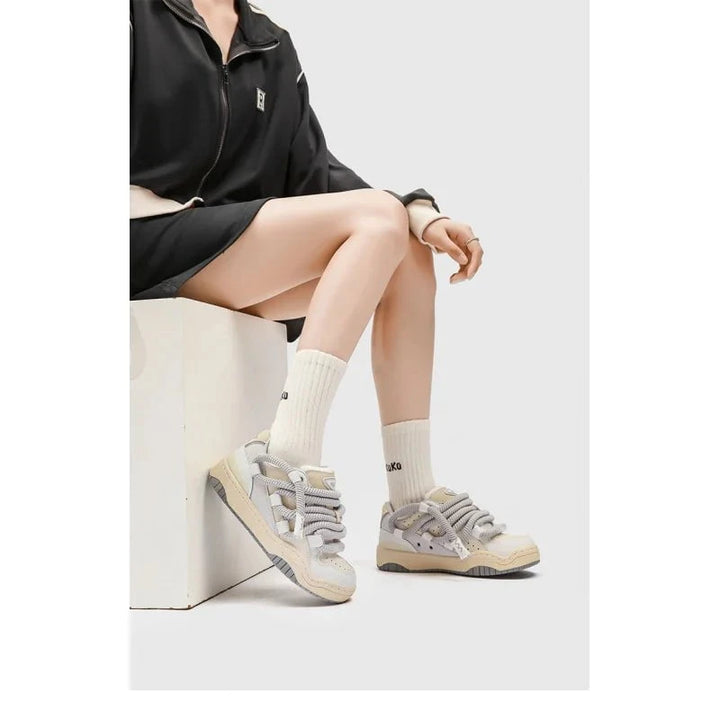 Unisex Retro Casual Sneakers – 2025 Japanese Style Lightweight Leather Skate Shoes for Couples by Luxe Ahmar – Available at LUXE AHMAR