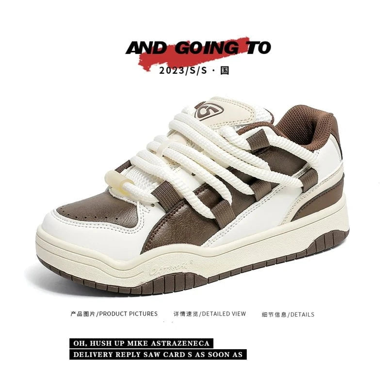 Unisex Retro Casual Sneakers – 2025 Japanese Style Lightweight Leather Skate Shoes for Couples by Luxe Ahmar – Available at LUXE AHMAR