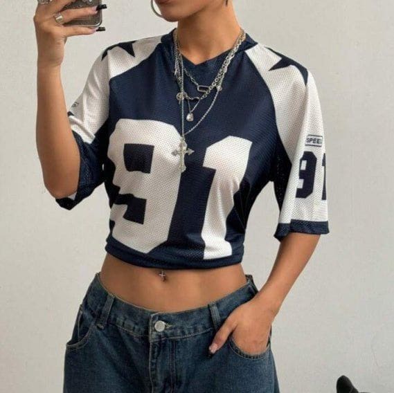 Unisex Sports Style Mesh T-shirt – Streetwear Loose Fit Contrast Color Printed Jersey by LUXE AHMAR – Available at LUXE AHMAR