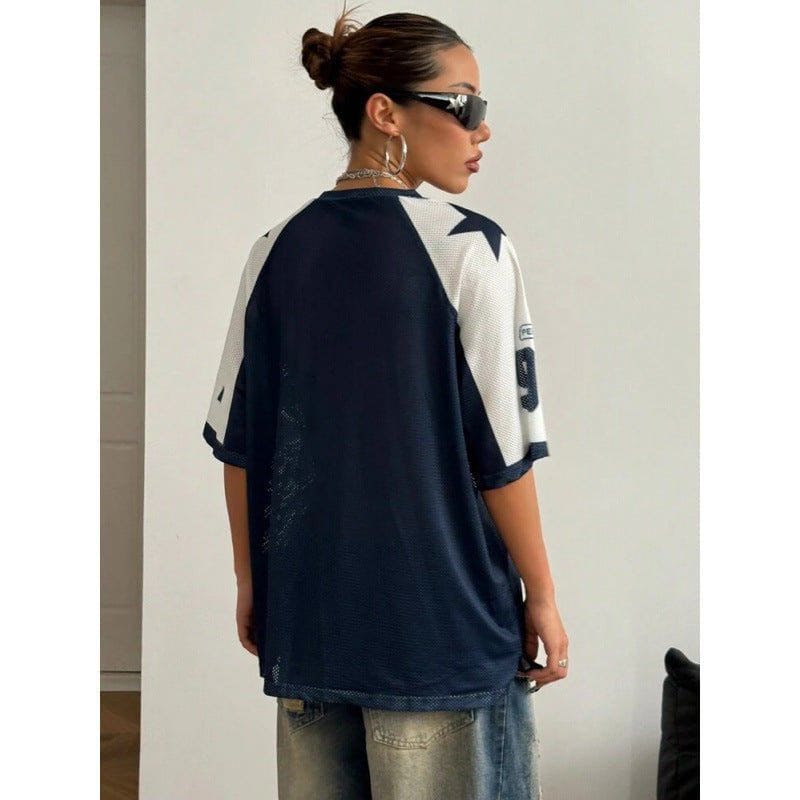 Unisex Sports Style Mesh T-shirt – Streetwear Loose Fit Contrast Color Printed Jersey by LUXE AHMAR – Available at LUXE AHMAR