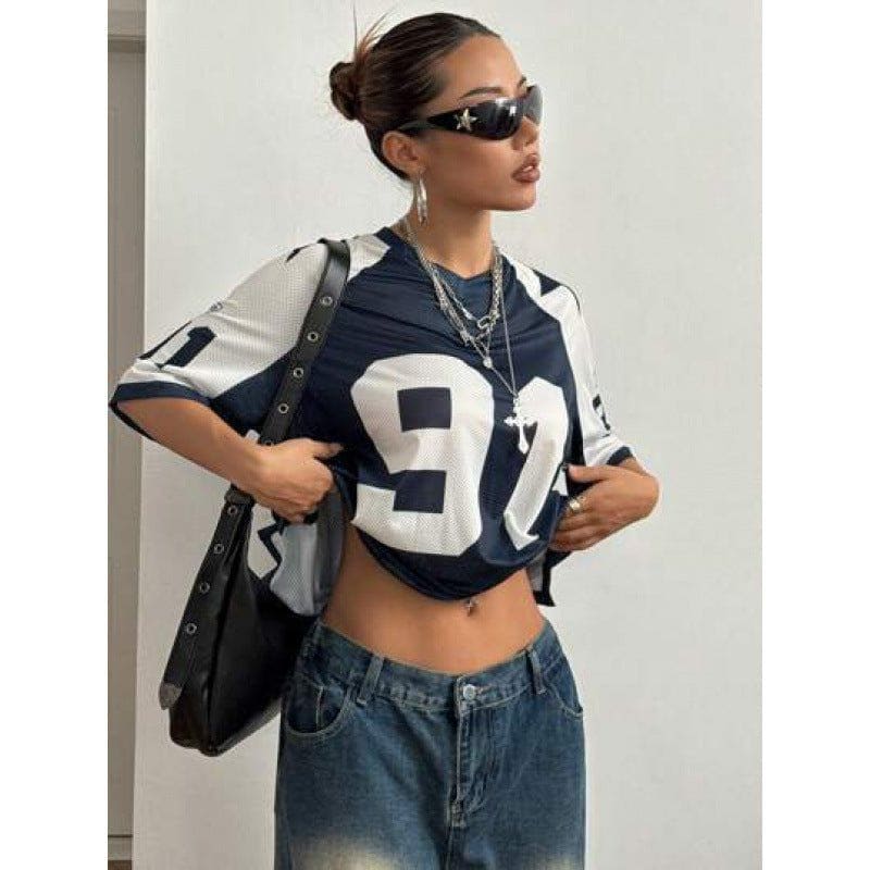 Unisex Sports Style Mesh T-shirt – Streetwear Loose Fit Contrast Color Printed Jersey by LUXE AHMAR – Available at LUXE AHMAR