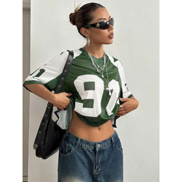 Unisex Sports Style Mesh T-shirt – Streetwear Loose Fit Contrast Color Printed Jersey by LUXE AHMAR – Available at LUXE AHMAR