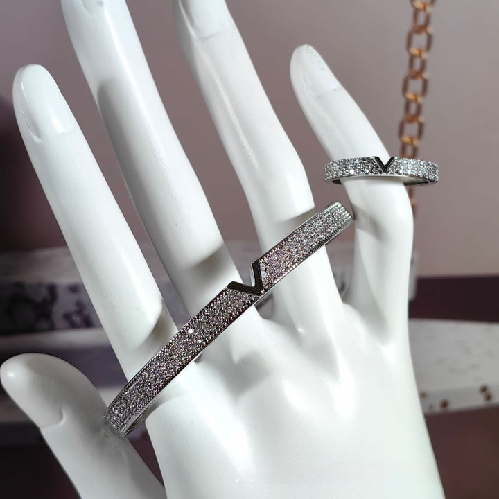 V - shaped 18K Genuine Gold Electroplated Bracelet Ring Set by LUXE AHMAR – Available at LUXE AHMAR