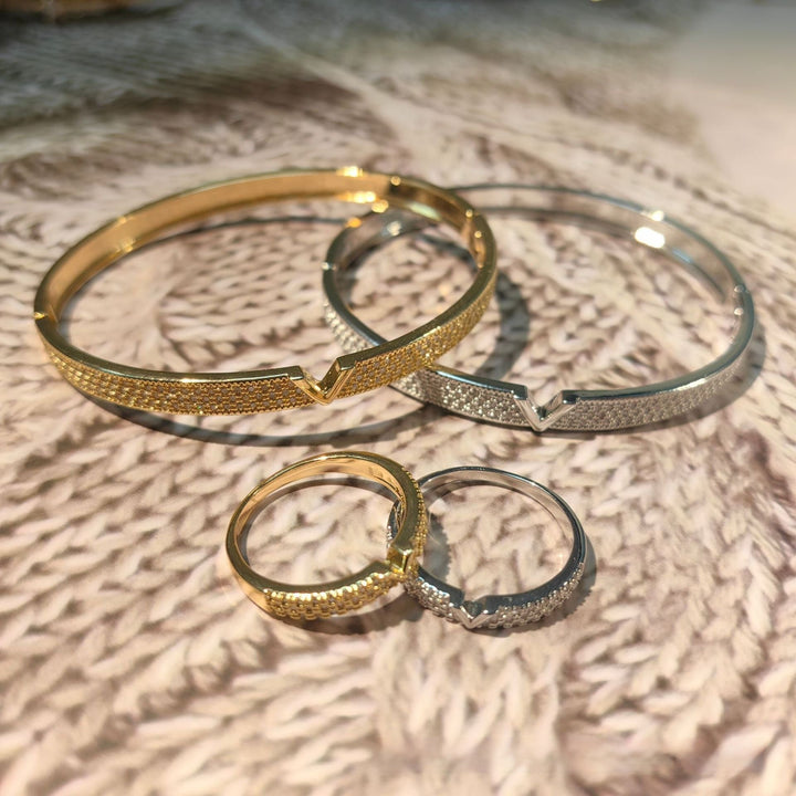 V - shaped 18K Genuine Gold Electroplated Bracelet Ring Set by LUXE AHMAR – Available at LUXE AHMAR