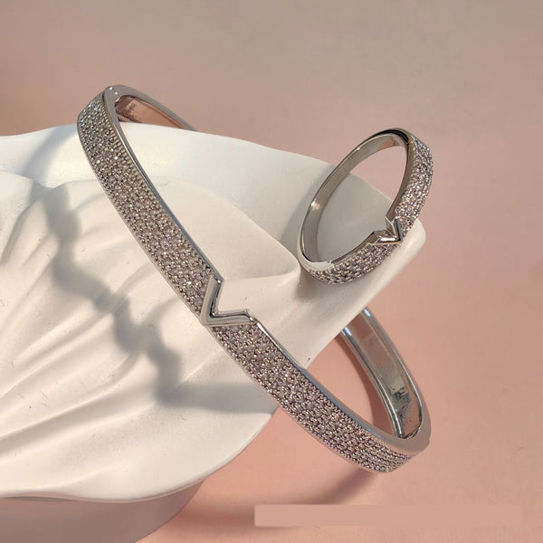 V - shaped 18K Genuine Gold Electroplated Bracelet Ring Set by LUXE AHMAR – Available at LUXE AHMAR