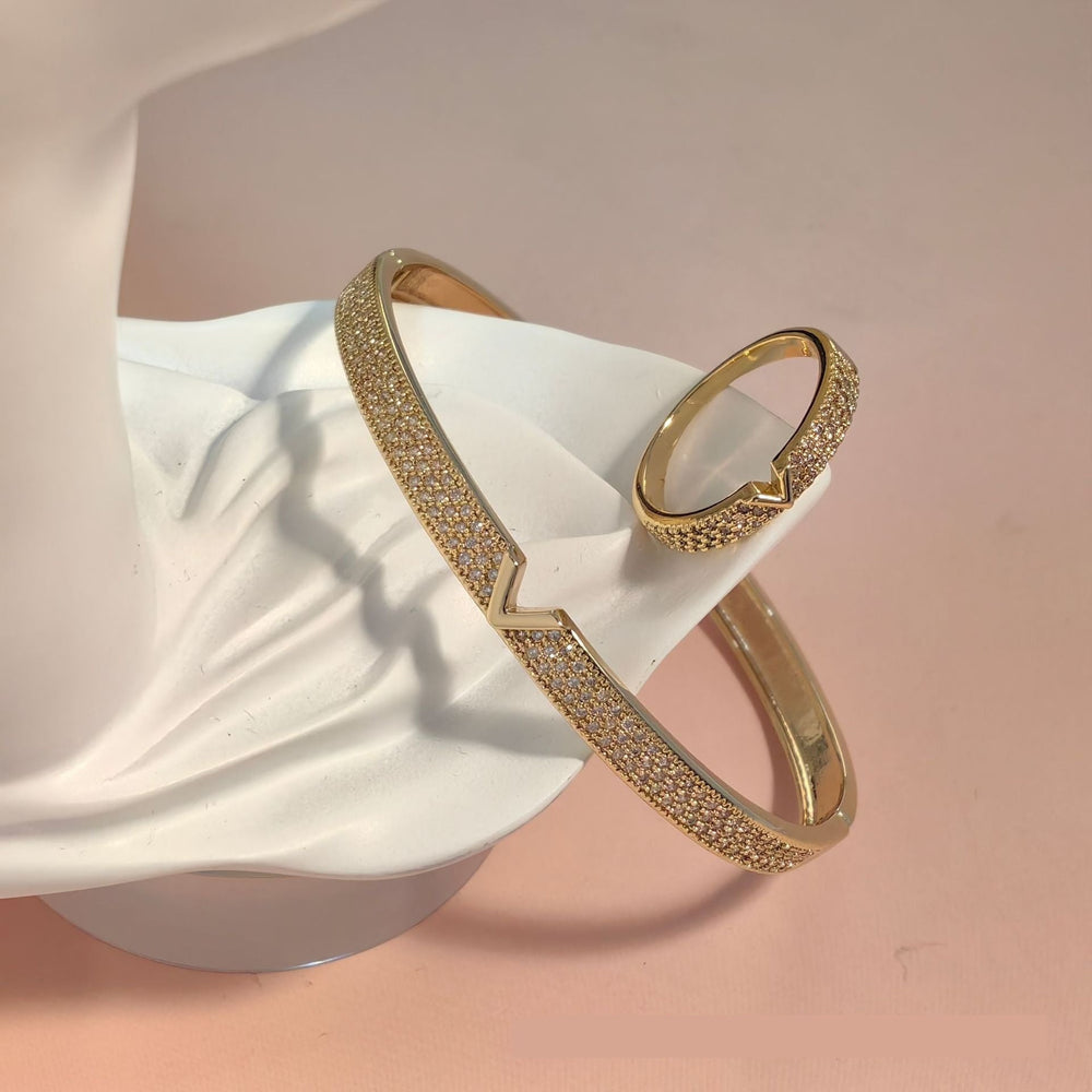 V - shaped 18K Genuine Gold Electroplated Bracelet Ring Set by LUXE AHMAR – Available at LUXE AHMAR