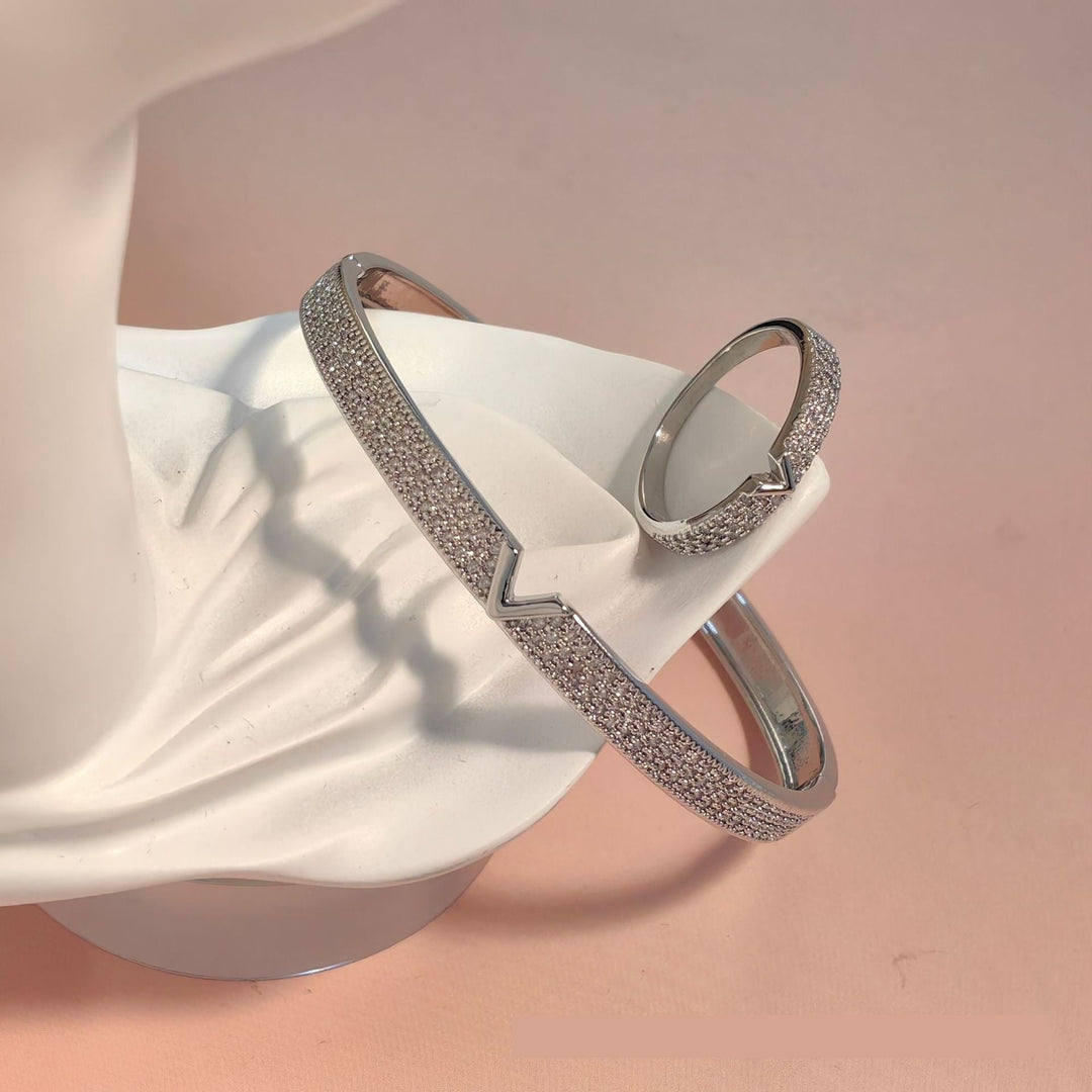 V - shaped 18K Genuine Gold Electroplated Bracelet Ring Set by LUXE AHMAR – Available at LUXE AHMAR