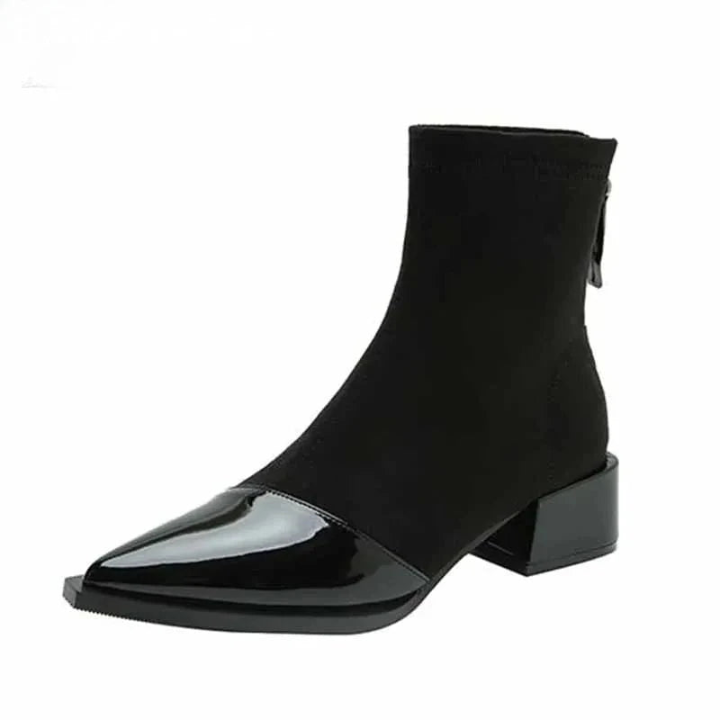 Women's Chunky Mid - Heel Ankle Boots - 2025 Trend Suede Pointed Toe Chelsea Boots by Luxe Ahmar – Available at LUXE AHMAR