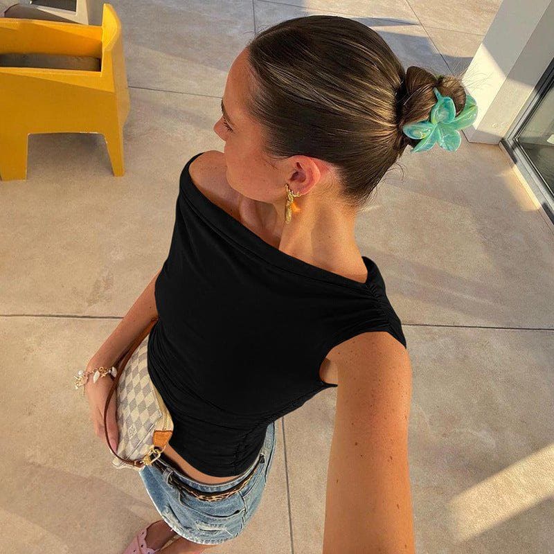 Women's Diagonal Collar Sleeveless Top – Street Style Irregular Pleated Blouse by LUXE AHMAR – Available at LUXE AHMAR