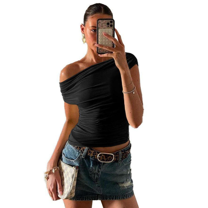 Women's Diagonal Collar Sleeveless Top – Street Style Irregular Pleated Blouse by LUXE AHMAR – Available at LUXE AHMAR