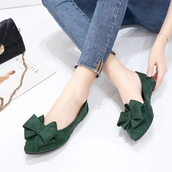 Women’s Green Bow Tie Flats – Stylish Casual & Office Shoes by Luxe Ahmar – Available at LUXE AHMAR