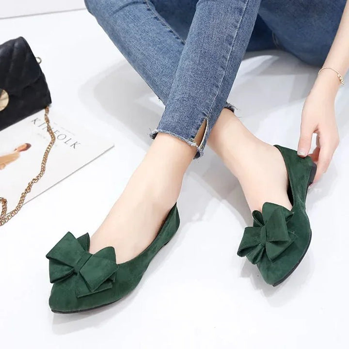 Women’s Green Bow Tie Flats – Stylish Casual & Office Shoes by Luxe Ahmar – Available at LUXE AHMAR
