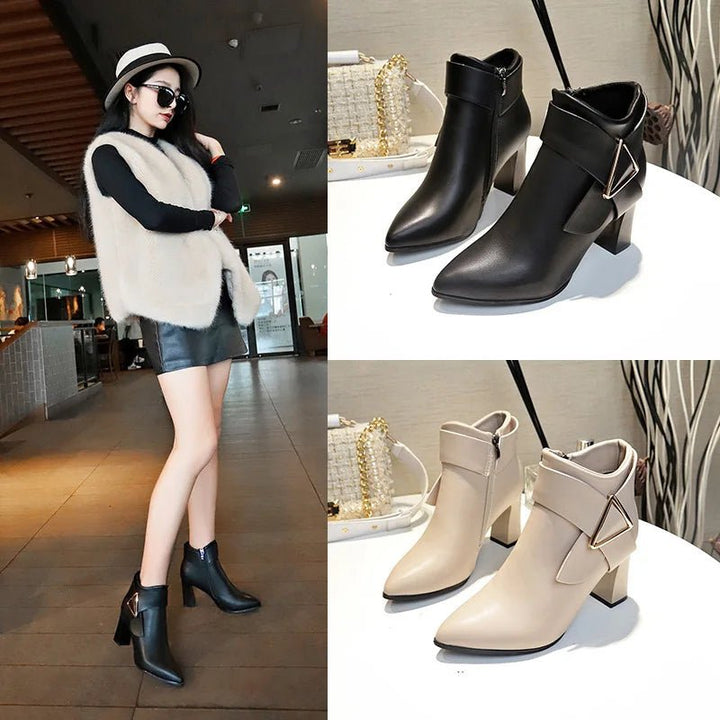 Women’s High Heel Chelsea Ankle Boots - Pointed Toe Leather Boots for Autumn & Winter by Luxe Ahmar – Available at LUXE AHMAR