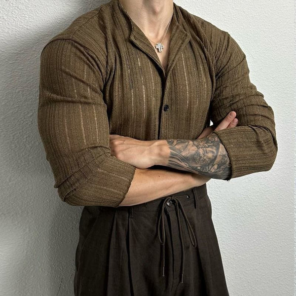 Women’s Hollow Knit Slim Cardigan – Round Neck Long Sleeve with Wool Lining by LUXE AHMAR – Available at LUXE AHMAR