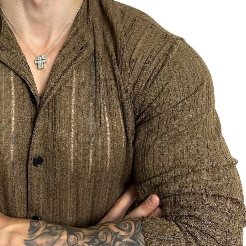 Women’s Hollow Knit Slim Cardigan – Round Neck Long Sleeve with Wool Lining by LUXE AHMAR – Available at LUXE AHMAR