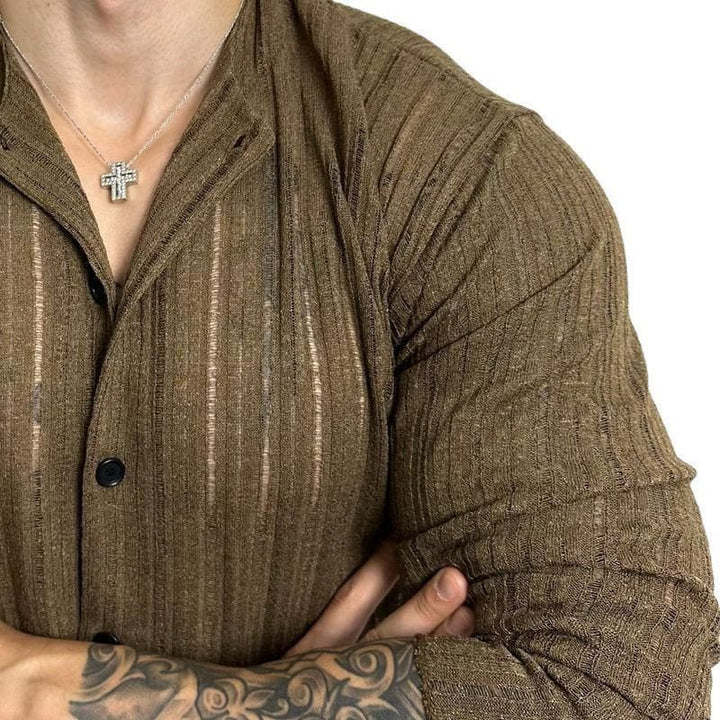 Women’s Hollow Knit Slim Cardigan – Round Neck Long Sleeve with Wool Lining by LUXE AHMAR – Available at LUXE AHMAR