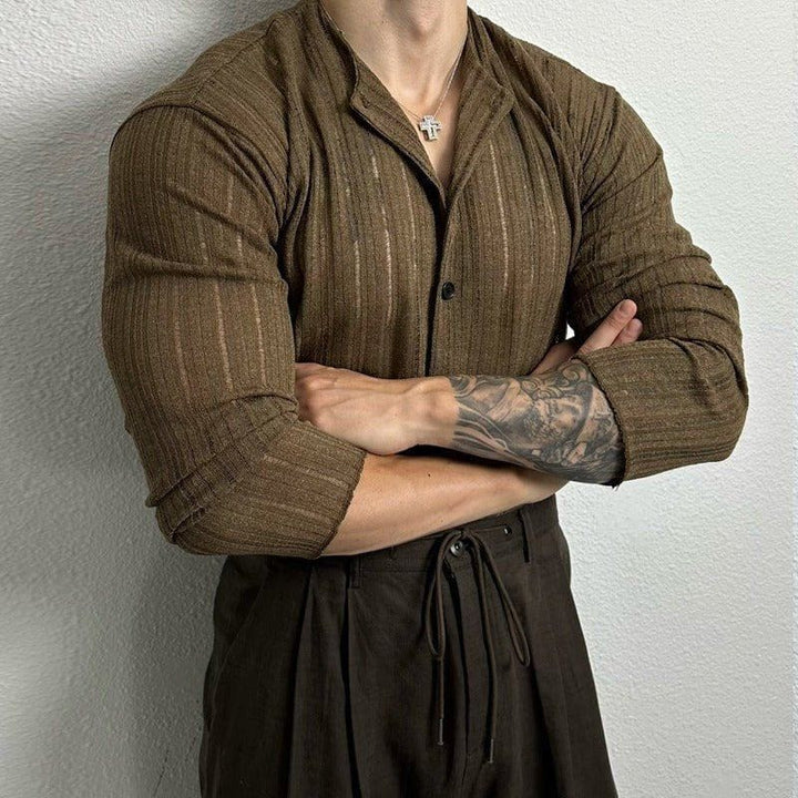 Women’s Hollow Knit Slim Cardigan – Round Neck Long Sleeve with Wool Lining by LUXE AHMAR – Available at LUXE AHMAR