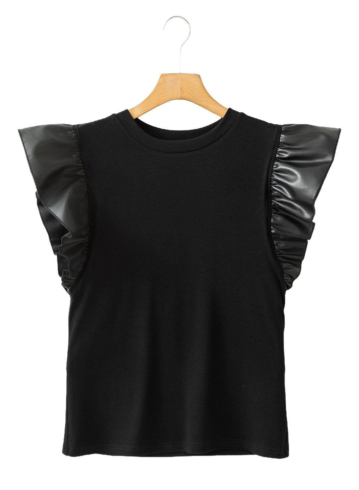 Women's Mesh Stitch Ruffle Sleeve Cotton T-Shirt – Casual Loose Fit Pullover by LUXE AHMAR – Available at LUXE AHMAR