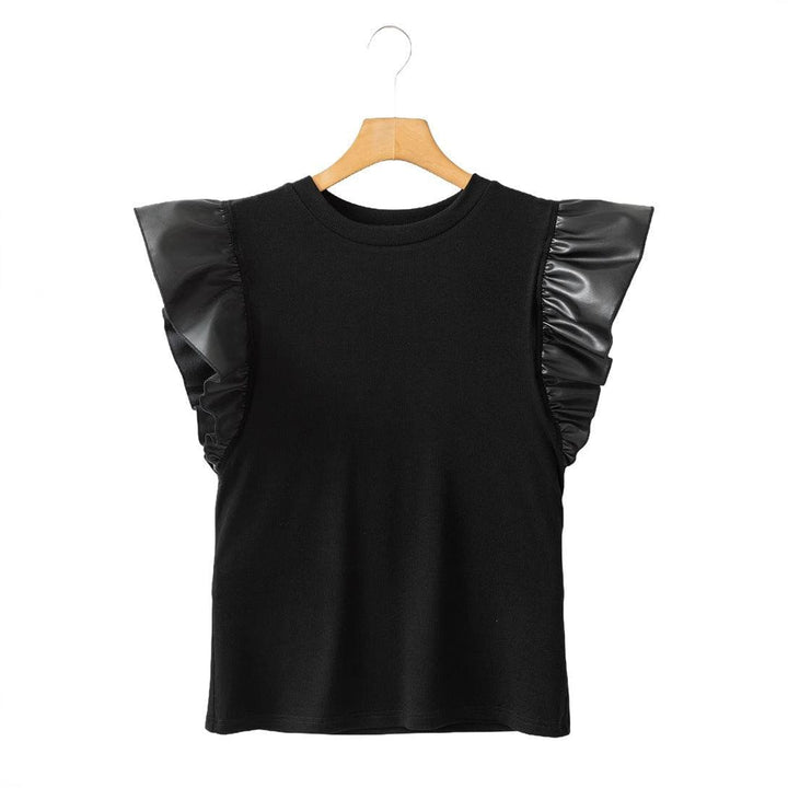 Women's Mesh Stitch Ruffle Sleeve Cotton T-Shirt – Casual Loose Fit Pullover by LUXE AHMAR – Available at LUXE AHMAR