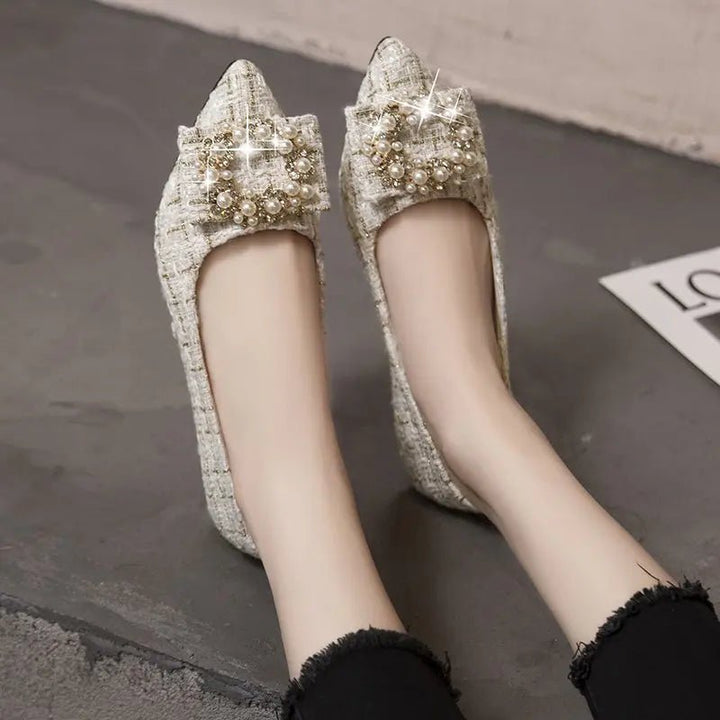 Women’s Mixed Color Moccasins with Pearl Decoration – Casual Pointed Flats by Luxe Ahmar – Available at LUXE AHMAR
