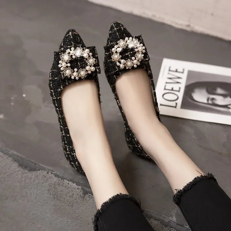 Women’s Mixed Color Moccasins with Pearl Decoration – Casual Pointed Flats by Luxe Ahmar – Available at LUXE AHMAR