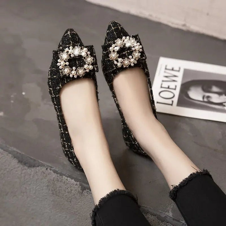 Women’s Mixed Color Moccasins with Pearl Decoration – Casual Pointed Flats by Luxe Ahmar – Available at LUXE AHMAR