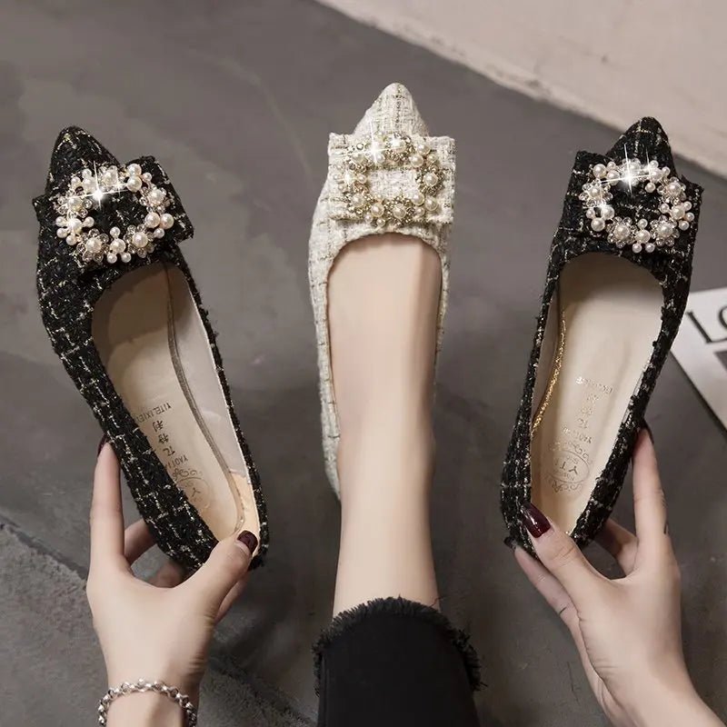 Women’s Mixed Color Moccasins with Pearl Decoration – Casual Pointed Flats by Luxe Ahmar – Available at LUXE AHMAR