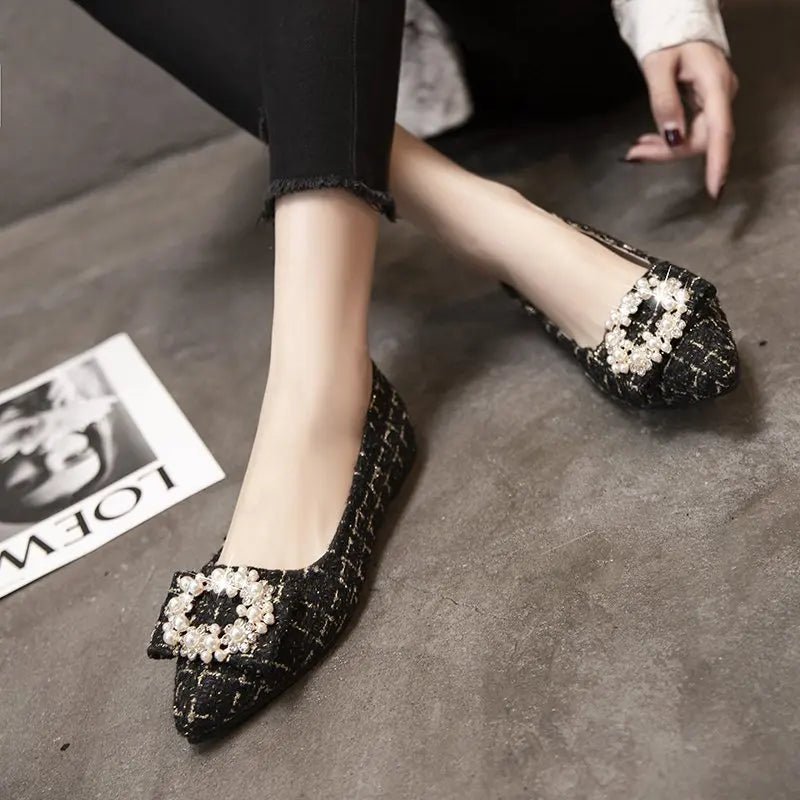Women’s Mixed Color Moccasins with Pearl Decoration – Casual Pointed Flats by Luxe Ahmar – Available at LUXE AHMAR