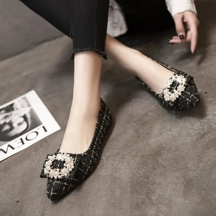 Women’s Mixed Color Moccasins with Pearl Decoration – Casual Pointed Flats by Luxe Ahmar – Available at LUXE AHMAR